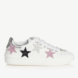 Monnalisa-ترينرز بطبعة نجوم جلد لون أبيض للمراهقات | Childrensalon Outlet