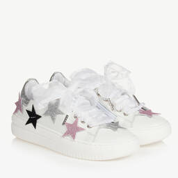 Monnalisa-ترينرز بطبعة نجوم جلد لون أبيض للمراهقات | Childrensalon Outlet