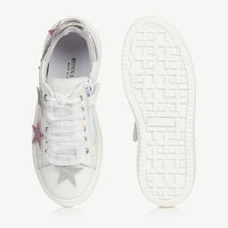 Monnalisa-ترينرز بطبعة نجوم جلد لون أبيض للمراهقات | Childrensalon Outlet