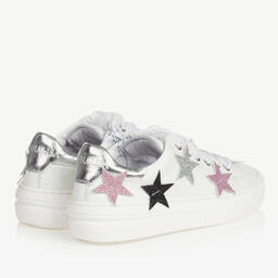 Monnalisa-ترينرز بطبعة نجوم جلد لون أبيض للمراهقات | Childrensalon Outlet