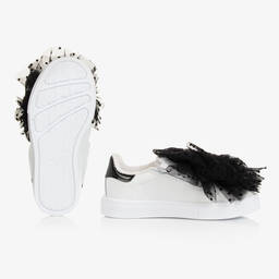 Monnalisa-Teen Girls White Leather & Tulle Trainers | Childrensalon Outlet