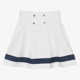 Monnalisa-Teen Girls White Nautical Cotton Skirt | Childrensalon Outlet