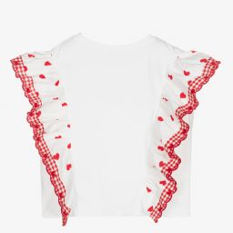 Monnalisa-Teen Girls White & Red Top | Childrensalon Outlet