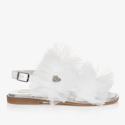 Monnalisa-Teen Girls White Ruffle Tulle Sandals | Childrensalon Outlet