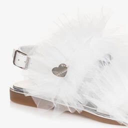 Monnalisa-Teen Girls White Ruffle Tulle Sandals | Childrensalon Outlet