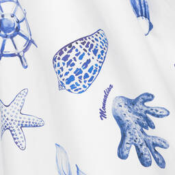 موناليزا-فستان بطبعة بحرية قطن بوبلين لون أبيض للمراهقات | Childrensalon Outlet