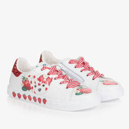 Monnalisa-Teen Girls White Strawberry Trainers | Childrensalon Outlet