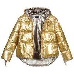 Monnalisa-Teen Gold Frindge Puffer Jacket | Childrensalon Outlet
