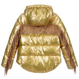 Monnalisa-Teen Gold Frindge Puffer Jacket | Childrensalon Outlet