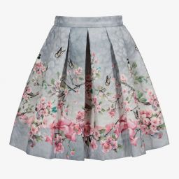 Monnalisa-Teen Grey Floral Skirt | Childrensalon Outlet