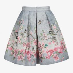 Monnalisa-Teen Grey Floral Skirt | Childrensalon Outlet