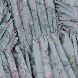 Monnalisa-Серое платье из тюля в цветочек для подростков | Childrensalon Outlet