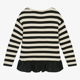 Monnalisa-Teen Ivory Black Stripe Peplum Top | Childrensalon Outlet