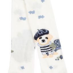 Monnalisa-Teen Ivory & Blue Tights | Childrensalon Outlet