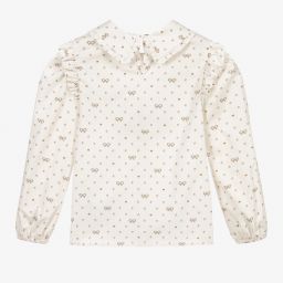 Monnalisa-Кремовая блузка с бантом для подростков | Childrensalon Outlet