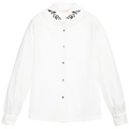Monnalisa-Teen Ivory Cotton Blouse | Childrensalon Outlet