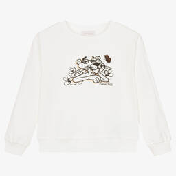 Monnalisa-Teen Ivory Cotton Pink Panther Sweatshirt | Childrensalon Outlet