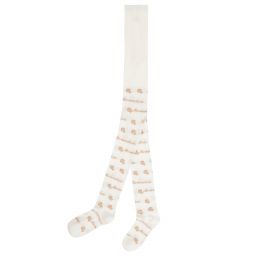 Monnalisa-Teen Ivory & Gold Logo Tights | Childrensalon Outlet