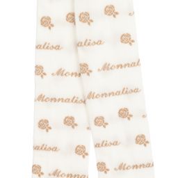 Monnalisa-Teen Ivory & Gold Logo Tights | Childrensalon Outlet