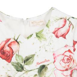 Monnalisa Chic-فستان لون عاجي و أحمر بطبعة ورود | Childrensalon Outlet