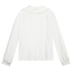 Monnalisa-Teen Ivory Viscose Bow Blouse | Childrensalon Outlet
