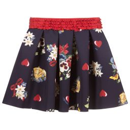 Monnalisa-Teen Navy Blue Floral Skirt | Childrensalon Outlet