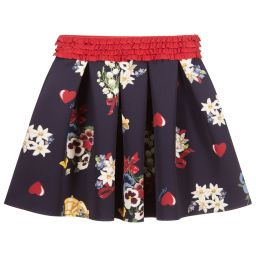 Monnalisa-Teen Navy Blue Floral Skirt | Childrensalon Outlet