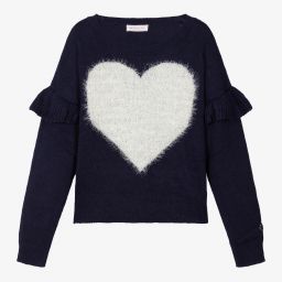 Monnalisa-Teen Navy Blue Heart Sweater | Childrensalon Outlet