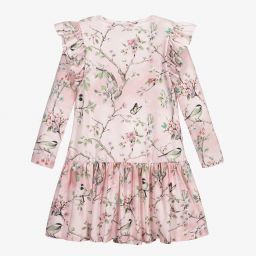 Monnalisa-فستان تينز قطن جيرسي لون زهري بطبعة ورود | Childrensalon Outlet