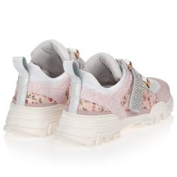 Monnalisa-Teen Pink Floral Logo Trainers | Childrensalon Outlet