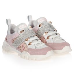 Monnalisa-Teen Pink Floral Logo Trainers | Childrensalon Outlet