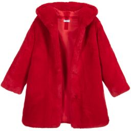 Monnalisa-Teen Red Faux Fur Coat | Childrensalon Outlet