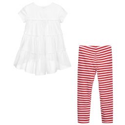 Monnalisa-Бело-красный комплект с легинсами для девушек | Childrensalon Outlet