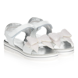 Monnalisa Teen White Bow Logo Sandals