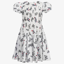 Monnalisa-Белое платье с бабочками для подростков | Childrensalon Outlet