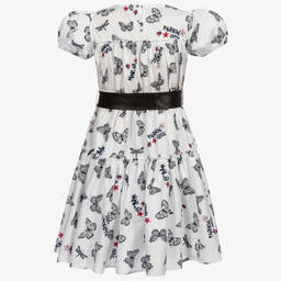 Monnalisa-Белое платье с бабочками для подростков | Childrensalon Outlet