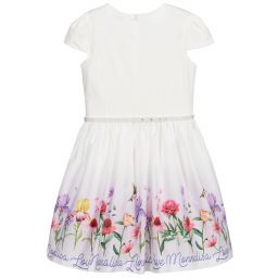 Monnalisa-Белое платье с цветочным логотипом для подростков | Childrensalon Outlet