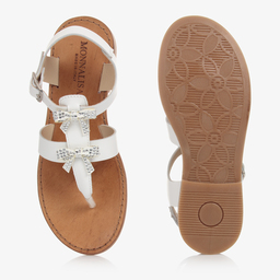Monnalisa-Белые кожаные сандалии с бантиками для подростков | Childrensalon Outlet