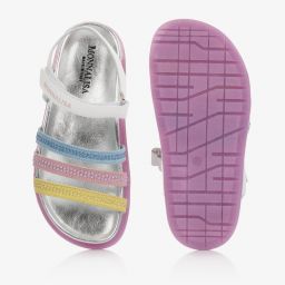 Monnalisa-صندل تينز بناتي جلد لون أبيض وفضّي | Childrensalon Outlet