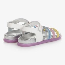 Monnalisa-صندل تينز بناتي جلد لون أبيض وفضّي | Childrensalon Outlet