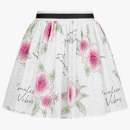 Monnalisa-Бело-розовая юбка с цветами для подростков | Childrensalon Outlet