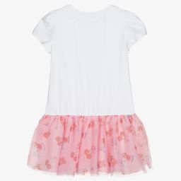 موناليزا-فستان تينز بناتي قطن جيرسي لون أبيض وزهري | Childrensalon Outlet