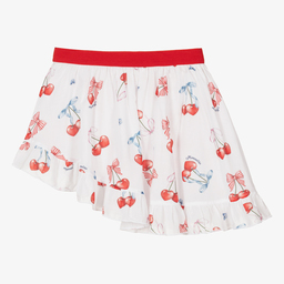 Monnalisa-Teen White & Red Cherry Cotton Skirt | Childrensalon Outlet