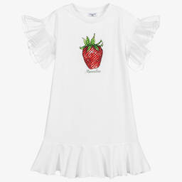 Monnalisa-Teen White Strawberry Dress | Childrensalon Outlet