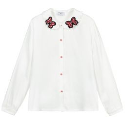 Monnalisa-Teen White Viscose Bow Blouse | Childrensalon Outlet