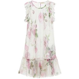Monnalisa Шик-Vintage Rose Print Mesh Dress | Childrensalon Outlet