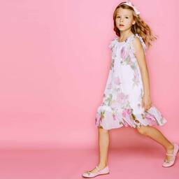Monnalisa Шик-Vintage Rose Print Mesh Dress | Childrensalon Outlet