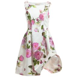 Monnalisa Шик-Vintage Rose Print Satin Dress | Childrensalon Outlet