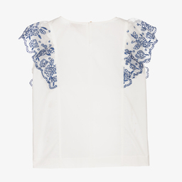 Monnalisa-White & Blue Cotton Blouse | Childrensalon Outlet