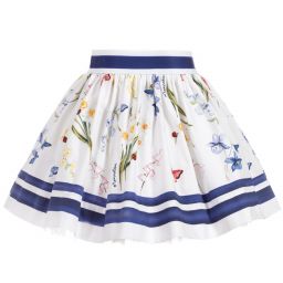 Monnalisa-White & Blue Cotton Skirt | Childrensalon Outlet